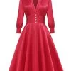 Retro Style V Neck Vintage Robe à Manches Longues 1 Retro Style V Neck Vintage Robe à Manches Longues -Zapaka CGZL222203 Red 1 first