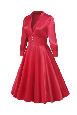 Retro Style V Neck Vintage Robe à Manches Longues -Zapaka CGZL222203 Red 3 cf7bec44 52d6 4ef3 8e80 7aa4335d2134