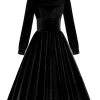 Robe Vintage Velours à Manches Longues Noires 2 Robe Vintage Velours à Manches Longues Noires -Zapaka CGZL222318 Black 1 first