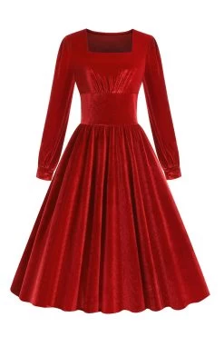 Robe Vintage Velours à Manches Longues Noires -Zapaka CGZL222318 Red 1 first
