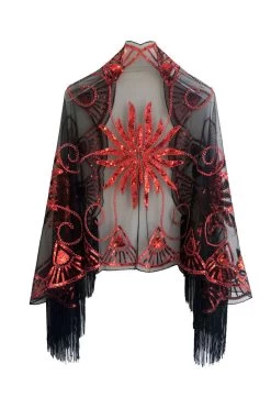 Cap Noir Doré Pailleté Des Années 1920 Avec Franges -Zapaka CGZL222366 Black Red 2