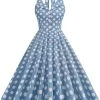 Hepburn Style Pois Bleu 1950s Robe -Zapaka CGZL231016 Blue 1 first