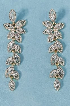 Boucles D’oreilles Vintage Simple Strass Gold Leaf