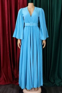 Robe D’invité De Mariage Longue Plissée Bleu Ciel