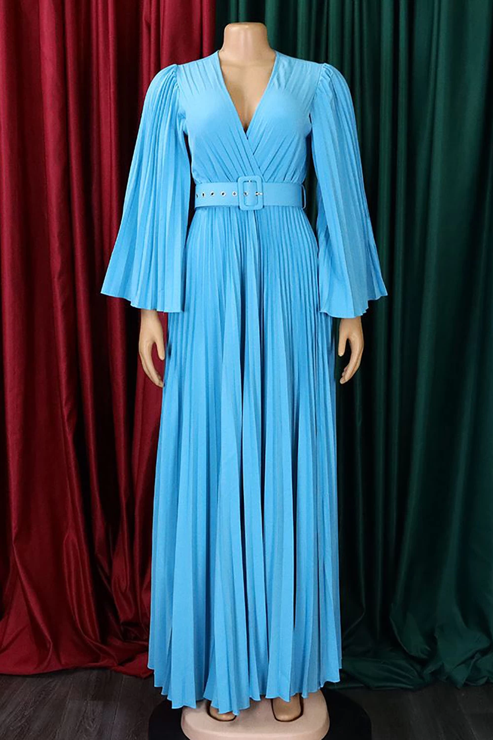 Robe D’invité De Mariage Longue Plissée Bleu Ciel 3 Robe D’invité De Mariage Longue Plissée Bleu Ciel