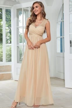 Abricot Chiffon Robe Longue D’invité De Mariage Avec Dentelle -Zapaka CGZL231273 Apricot 1 first 10 04 2023 3c3de46a ba68 4d38 8256 a363909800fc