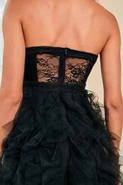 Robe De Soirée Corset Noir Bustier Avec Fente 16 Robe De Soirée Corset Noir Bustier Avec Fente -Zapaka CGZL231315 Black 4