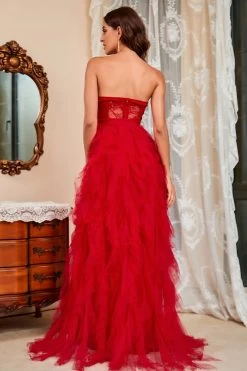 Robe De Soirée Corset Noir Bustier Avec Fente 18 Robe De Soirée Corset Noir Bustier Avec Fente -Zapaka CGZL231315 Red 2