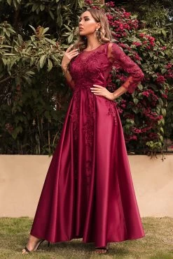 Satin A Line Robe Mère De La Mariée à Manches Longues 12 Satin A Line Robe Mère De La Mariée à Manches Longues -Zapaka CGZL231316 Burgundy 7 1 20 4