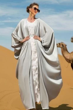 Abaya Gris Fait à La Main En Deux Pièces -Zapaka CGZLZD22012 Grey 6