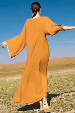 Manches Longues Vert Foncé Maxi Caftan Marocain -Zapaka CGZLZD220247 Orange 2