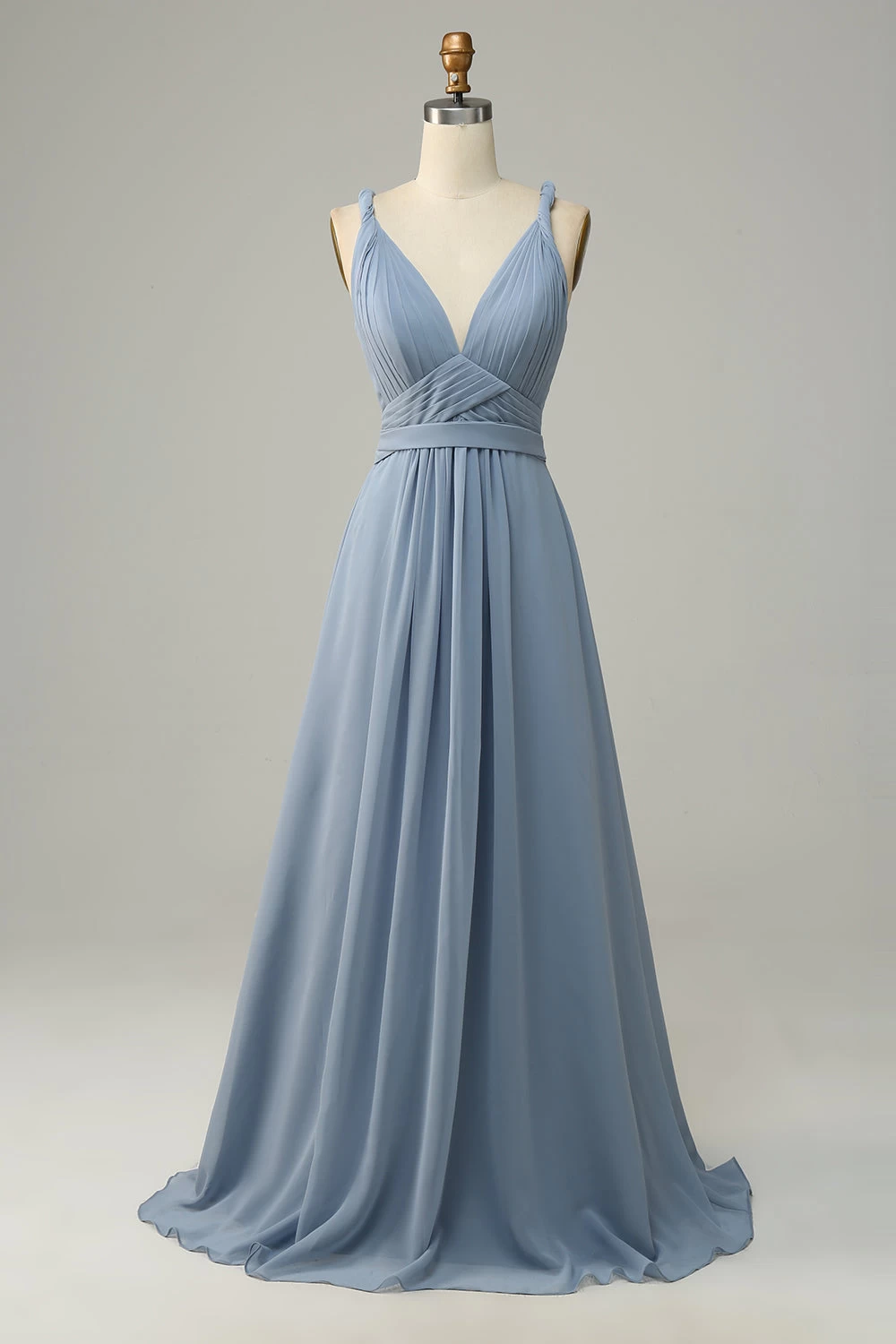 Dusty Blue Deep V Neck A Line Long Bridesmaid Dress 3 Dusty Blue Deep V Neck A Line Long Bridesmaid Dress