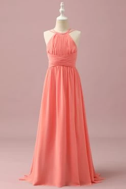 Robe De Demoiselle D'honneur Junior En Mousseline De Soie Orange