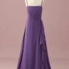 Mousseline De Soie Violette Spaghetti Sangles De Demoiselle D’honneur Junior Robe Avec Volants En Cascade -Zapaka PPHGHT127Purple 1