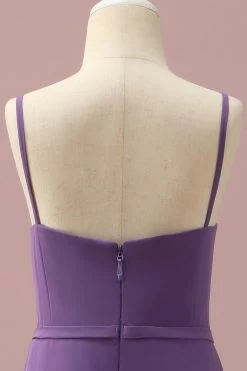 Mousseline De Soie Violette Spaghetti Sangles De Demoiselle D’honneur Junior Robe Avec Volants En Cascade -Zapaka PPHGHT127Purple 5