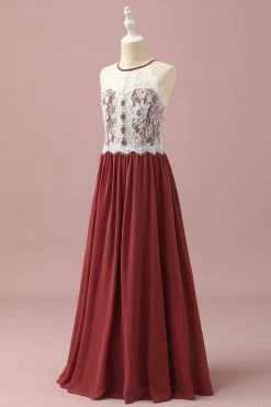 Robe De Demoiselle D’honneur Bordeaux Halter Dentelle Et Mousseline De Soie D’honneur Junior -Zapaka PPHGHT128Burgundy 3