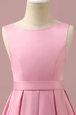 Robe De Demoiselle D’honneur Junior Haute En Satin Rose -Zapaka PPHGHT130 Pink 4