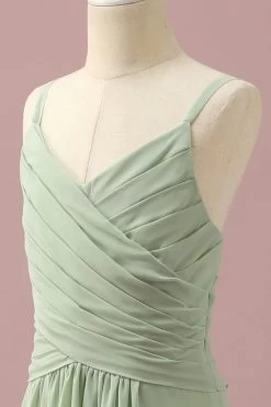 Robe De Demoiselle D'honneur Junior En Mousseline De Soie à Bretelles Sauge -Zapaka PPHGHT133Sage 6