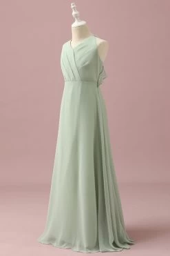 Robe De Demoiselle D’honneur Junior Sage Halter Chiffon A-Line -Zapaka PPHGHT136Sage 3