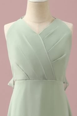 Robe De Demoiselle D’honneur Junior Sage Halter Chiffon A-Line -Zapaka PPHGHT136Sage 4