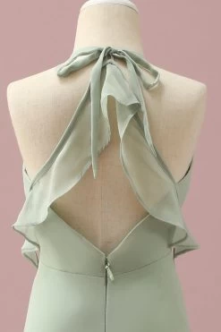 Robe De Demoiselle D’honneur Junior Sage Halter Chiffon A-Line -Zapaka PPHGHT136Sage 5