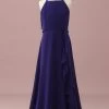 Robe De Demoiselle D’honneur Junior En Mousseline De Soie Violette Avec Volants En Cascade -Zapaka PPHGHT137PurpleBlue 1