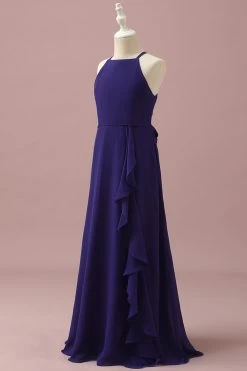 Robe De Demoiselle D’honneur Junior En Mousseline De Soie Violette Avec Volants En Cascade -Zapaka PPHGHT137PurpleBlue 3