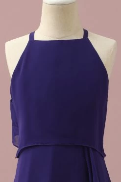Robe De Demoiselle D’honneur Junior En Mousseline De Soie Violette Avec Volants En Cascade -Zapaka PPHGHT137PurpleBlue 4