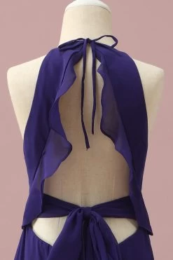 Robe De Demoiselle D’honneur Junior En Mousseline De Soie Violette Avec Volants En Cascade -Zapaka PPHGHT137PurpleBlue 5