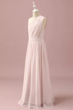 Robe De Demoiselle D’honneur Junior Rose Clair En Mousseline De Soie à Une épaule -Zapaka PPHGHT138 Light Pink 3