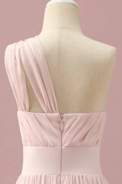 Robe De Demoiselle D’honneur Junior Rose Clair En Mousseline De Soie à Une épaule -Zapaka PPHGHT138 Light Pink 5