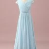 Robe De Demoiselle D’honneur Junior En Dentelle Bleu Clair Et Chiffon Col En V -Zapaka PPHGHT139LightBlue 1