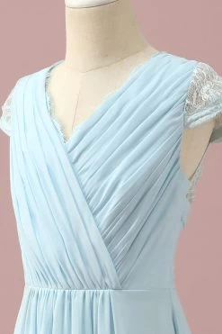 Robe De Demoiselle D’honneur Junior En Dentelle Bleu Clair Et Chiffon Col En V -Zapaka PPHGHT139LightBlue 6