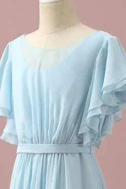 Mousseline De Soie Bleu Clair Batwing Manches A-Line Junior Bridesmaid Dress -Zapaka PPHGHT140 Light Blue 6