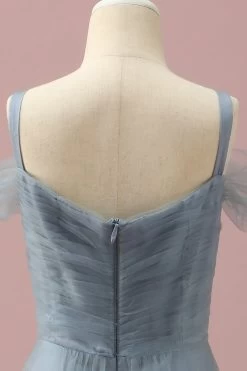 Robe De Demoiselle D’honneur Junior En Tulle D’épaule Froide Gris Bleu -Zapaka PPHGHT141 Grey Blue 5