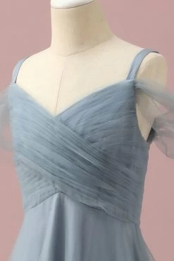 Robe De Demoiselle D’honneur Junior En Tulle D’épaule Froide Gris Bleu -Zapaka PPHGHT141 Grey Blue 6