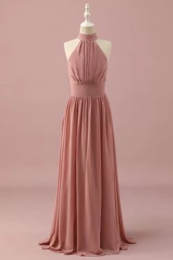 Robe De Demoiselle D’honneur Junior Halter Chiffon Brun Clair