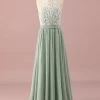 Robe De Demoiselle D’honneur Junior En Dentelle Verte Et En Mousseline De Soie -Zapaka PPHGHT147 Green 1