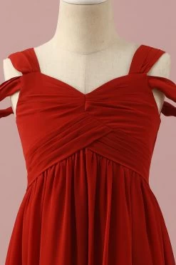 Robe De Demoiselle D’honneur Junior En Mousseline De Soie Froide -Zapaka PPHGHT148 Red 4