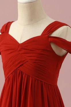 Robe De Demoiselle D’honneur Junior En Mousseline De Soie Froide -Zapaka PPHGHT148 Red 6