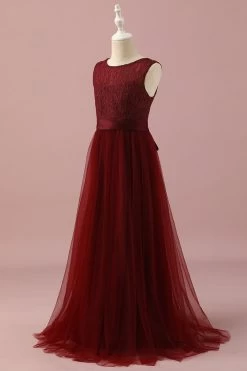 Robe De Demoiselle D’honneur Junior En Dentelle Bordeaux Et Tulle -Zapaka PPHGHT149Burgundy 3