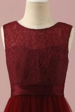 Robe De Demoiselle D’honneur Junior En Dentelle Bordeaux Et Tulle -Zapaka PPHGHT149Burgundy 4