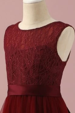 Robe De Demoiselle D’honneur Junior En Dentelle Bordeaux Et Tulle -Zapaka PPHGHT149Burgundy 6