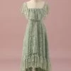 Dentelle Verte Col Carré High Low Junior Bridesmaid Robe -Zapaka PPHGHT152 Green 1