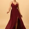A-Line Chiffon Bourgogne Robe De Demoiselle D’honneur Avec Fente -Zapaka PPZZ6201 Burgundy 1
