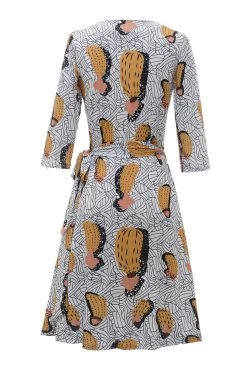 Robe D’invité De Mariée Imprimée à Géométrie Bleu Royal -Zapaka RS90014 Yellow 20and 20Grey 2