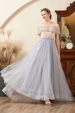 Tulle Gris Une Ligne Perlée Paillettes Robe Mère De Mariée -Zapaka SQ0502Grey 5