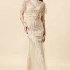 Mermaid V Col Perles D’Or Robe Longue Foraml -Zapaka SQ62241 Golden 1 first