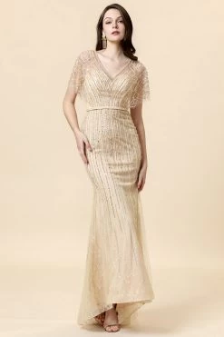 Mermaid V Col Perles D’Or Robe Longue Foraml