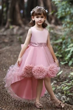 Blush High Low Flower Girl Robe Avec Fleurs